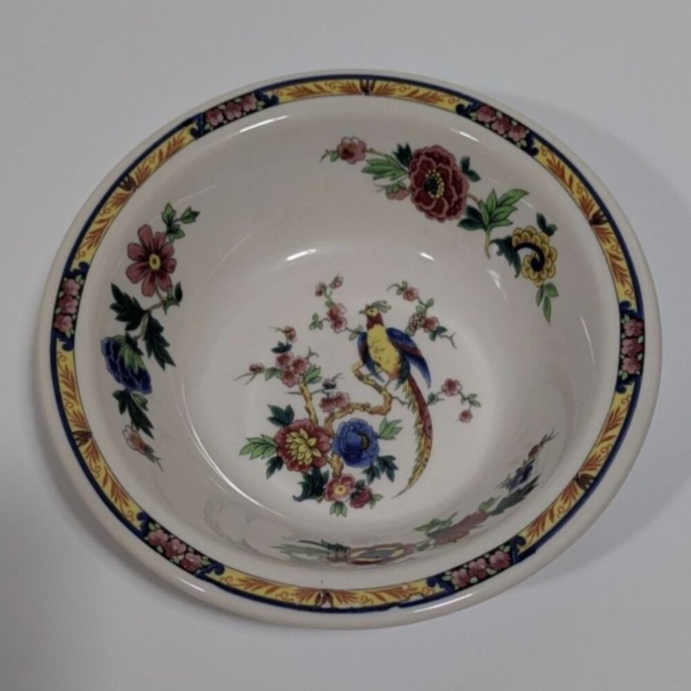 Syracuse China Dewitt Clinton Pilgrim 6" Rim Cereal Bowl Floral Bird Vintage USA